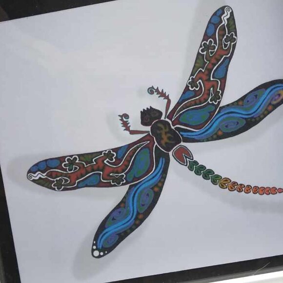 Three Dragonflies Art prints with Subliminal Wing Designs framed in a White Wood - Picture 4 of 12